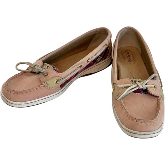Sperry TopSider Pink Blue Plaid Tartan Angelfish Slip On Boat Shoes Size 8.5 - Picture 2 of 6